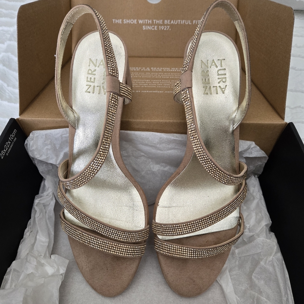 NATURALIZER Vanessa Strappy Sandals, Sz 8, Creme Brulee, Sparkly!